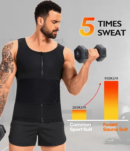 Miniatura 3 de Chaleco de sauna para hombre para entrenamiento de cintura, camisa de sauna para hombre, con cremallera, cinturón de sudor, camiseta sin mangas