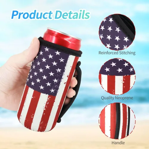 Miniatura 3 de Paquete de 3 fundas de neopreno reutilizables aisladas para latas con asa para refrescos, bebidas energéticas, gaseosas, cerveza, seltzer duro