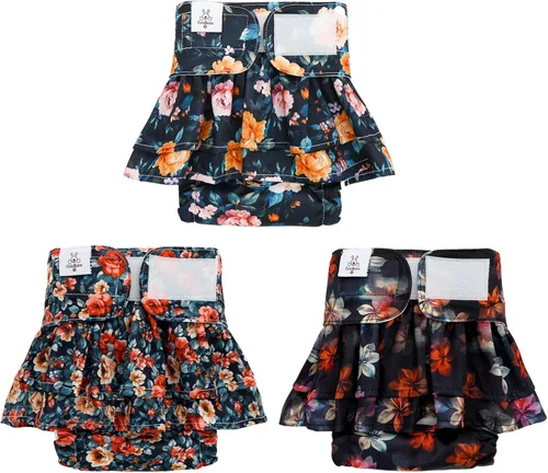 Miniatura 12 de CuteBone Pañales para perras con faldas, paquete de 3 vestidos reutilizables para cachorros, pantalones para el período de ciclo de calor QBD11M