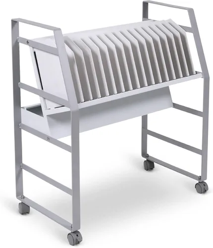 Miniatura 10 de Line Leader Estación de carga móvil para 16 dispositivos, carrito rodante de acero para laptops, tabletas y Chromebooks, diseño abierto