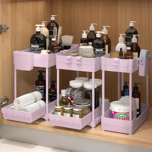 Miniatura 11 de Sevenblue Paquete de 3 organizadores para debajo del fregadero, organizadores multiusos de cocina y baño de 2 niveles y almacenamiento con cajones