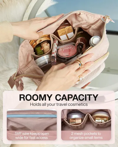 Miniatura 2 de BAGSMART - Bolsa de maquillaje de viaje, bolsa de cosméticos, estuche organizador de maquillaje, grande, de apertura amplia para mujeres, bolso