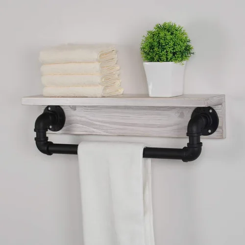 Miniatura 7 de MBQQ Estante de tubo industrial, estante de pared rústico con toallero, toalleros de granja de 20 pulgadas para baño, estantes flotantes montados