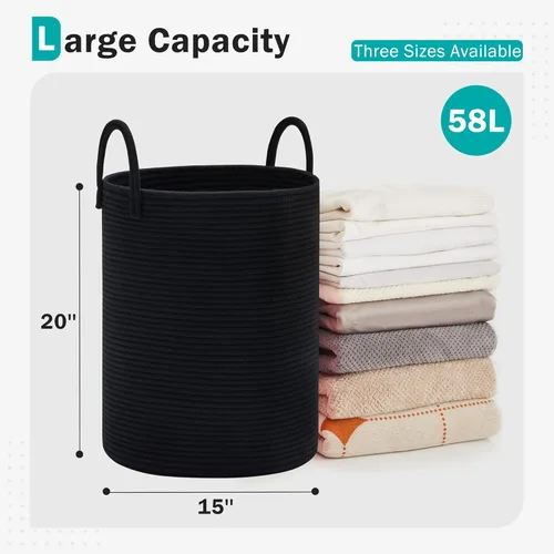Miniatura 2 de Cesta de Cuerda de Algodón para Ropa Sucia de YOUDENOVA, 58L - Cesta de Lavandería Tejida Plegable - Cesta de Almacenamiento de Ropa para Mantas
