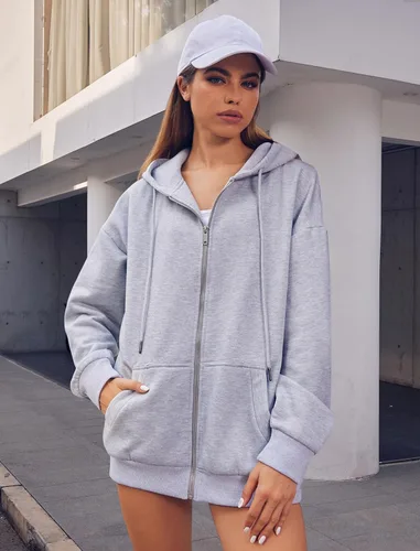Miniatura 2 de Zeagoo Sudaderas con capucha y cremallera de gran tamaño para mujer, chaqueta de forro polar, casual, otoño e invierno, sudaderas con cordón Y2K