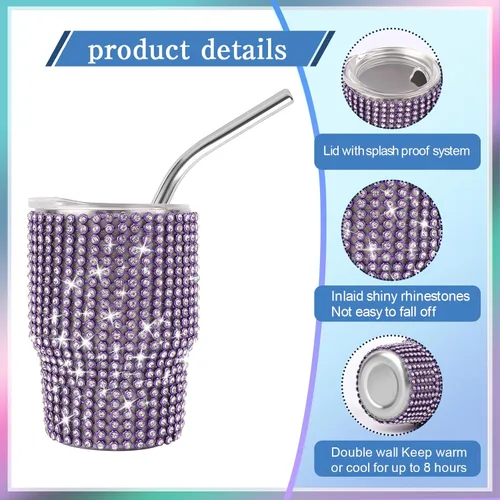 Miniatura 3 de INSTOME Vaso de chupito de acero inoxidable de 3oz con forma de diamante, vaso con pajita, color púrpura (1 unidad)