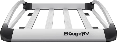 Miniatura 8 de BougeRV Cesta de techo de aluminio antioxidante de 47 x 40 x 8 pulgadas, ligera, universal, con carenado de viento, portaequipajes para SUV
