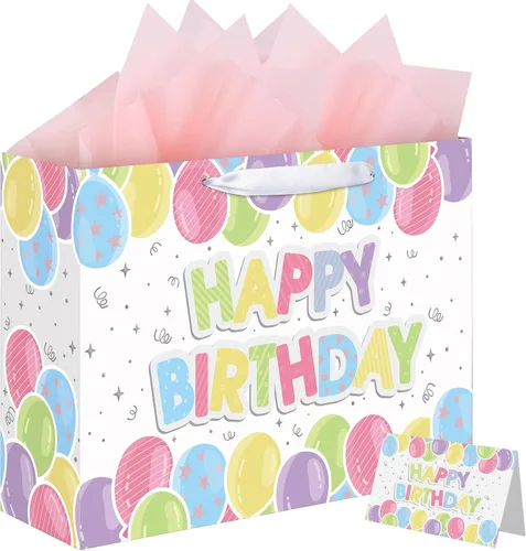 Miniatura 9 de woric Bolsa de regalo de bebé de 14.5 pulgadas para baby shower con papel de seda y tarjetas de felicitación para fiestas de cumpleaños de niños