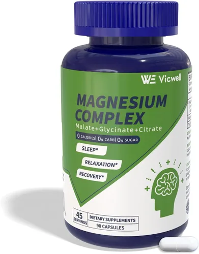 Complejo triple de magnesio – 300 mg de magnesio de malato, glicinato y citrato – Apoya el alivio del estrés y el sueño, nervios y metabolismo,