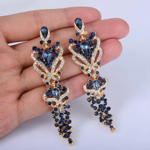 Miniatura 4 de EVER FAITH Aretes colgantes con nudo floral inspirado en Gastby de cristal austriaco para mujer color dorado Cristal