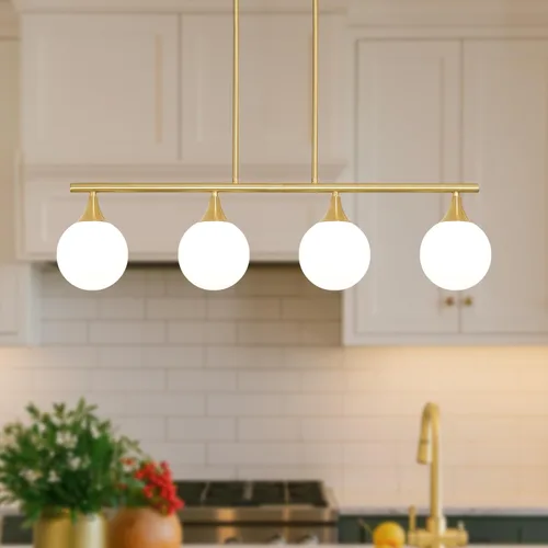 Miniatura 14 de Iluminación de isla de cocina de 4 luces, lámpara cromada para comedor, luz de isla para colgar sobre la mesa para candelabros lineales de granja