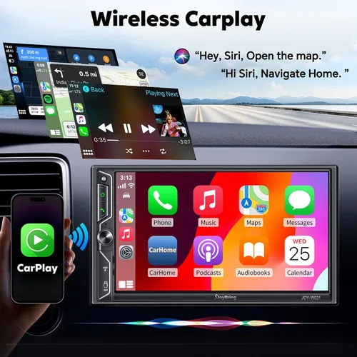Miniatura 2 de [Actualización de pantalla QLED] Estéreo de coche de doble DIN de 7 pulgadas con Apple CarPlay inalámbrico y Android Auto, sonido potente de 240 W