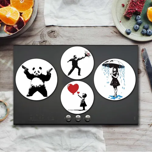 Miniatura 6 de Banksy Fundas para Quemadores de Estufa Eléctrica, Juego Divertido de 4 Redondos de 8 Pulgadas y 10 Pulgadas, Cubierta de Metal para Gas, Ojos