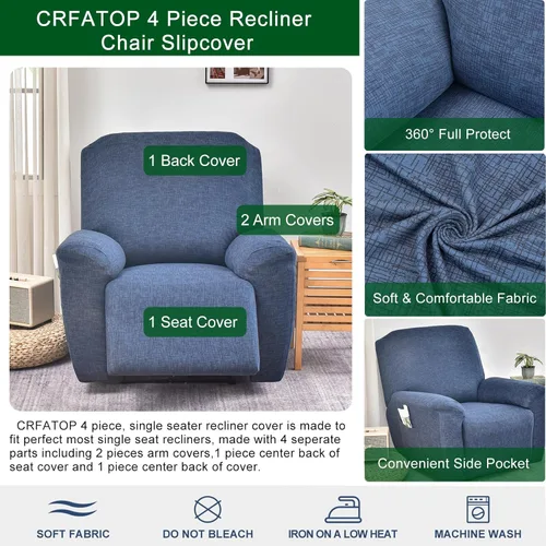 Miniatura 4 de CRFATOP Funda Estampada para Sillón Reclinable Elástica Fundas para Sillas Reclinables 4 Piezas Antideslizantes Fundas para Sofá Reclinable