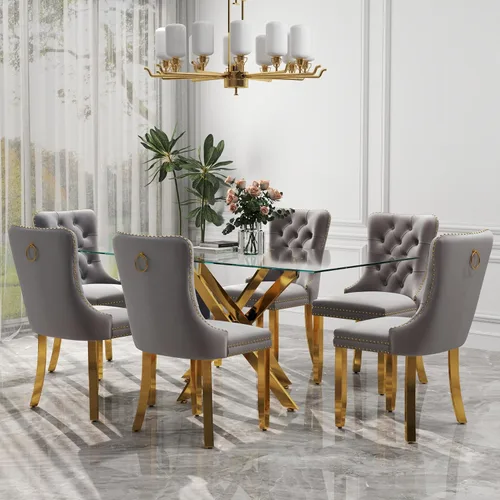 Miniatura 32 de Juego de comedor de 3 piezas con superficie de vidrio transparente, juego de comedor cuadrado minimalista moderno de 36'', juego de mesa de cocina