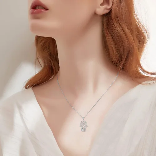 Miniatura 5 de PELOVNY Collares para mujer, regalo para el día de la madre, collar de plata de ley 925, colgante de mano de Fatima, árbol de fatima, elefante