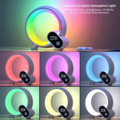 Miniatura 7 de Luz de despertador, reloj despertador inteligente para niños y bebés, máquina de sonido con 15 sonidos relajantes, altavoz Bluetooth, luz nocturna