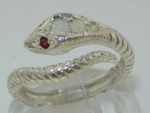Miniatura 2 de Anillo de plata de ley 925 auténtico ópalo y rubí para mujer