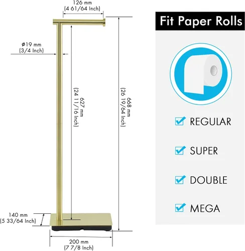 Miniatura 6 de KES Portarrollos de papel higiénico dorado de 26.2 pulgadas, soporte de papel higiénico para baño, SUS304 de acero inoxidable dorado cepillado