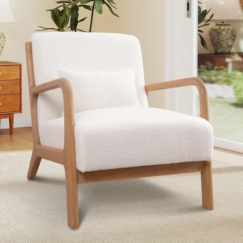 Miniatura 24 de ANJ ANJHOME Silla moderna de mediados de siglo, estilo Accent, con asiento de tela cómoda para sala de estar con estructura de madera maciza, sillón