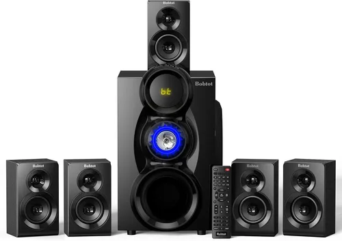 Bobtot Sistema de sonido envolvente inalámbrico, sistema de cine en casa, altavoces envolventes de 1000 W, subwoofer de 8 pulgadas, graves profundos