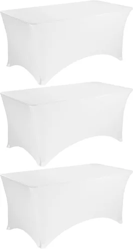 Miniatura 21 de Paquete de 2 manteles rectangulares de elastano de 6 pies, lavables, resistentes a las arrugas, para mesas plegables, bodas, fiestas, cumpleaños