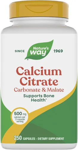 Nature's Way Citrato de calcio, 500 mg de calcio por porción de 2 cápsulas, para la salud ósea y la función muscular*, mezcla de citrato, carbonato