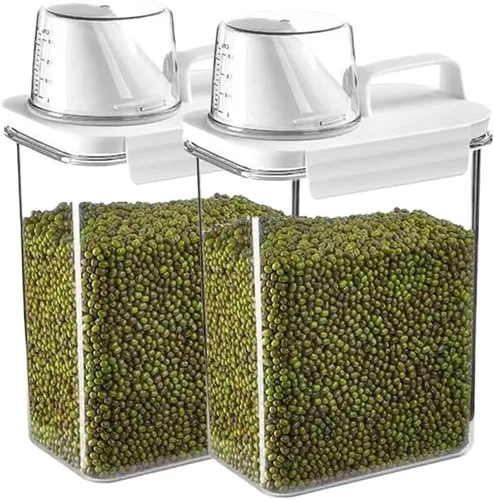 Miniatura 9 de 2 recipientes de almacenamiento dispensadores de arroz, cubo de arroz pequeño de 1.1 L con taza medidora y boquilla de vertido, recipiente hermético