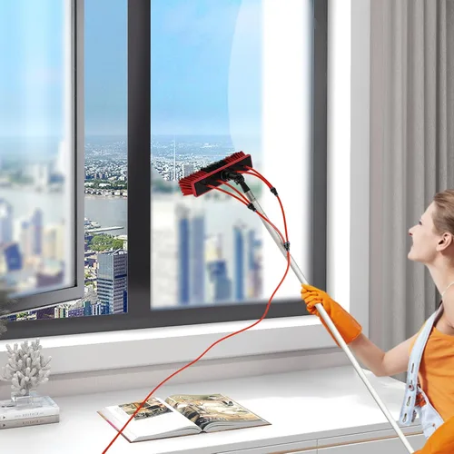 Miniatura 9 de Kit de poste de alimentación de agua, poste de limpieza de ventana ajustable de 26.2 ft de altura, cabezal de cepillo giratorio de 180°, cepillo
