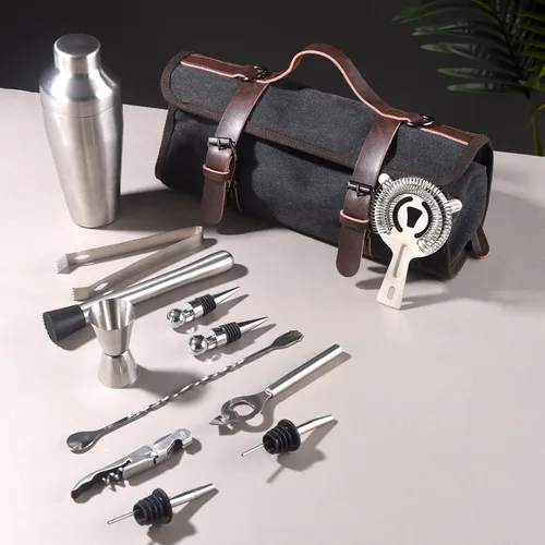 Miniatura 5 de Bolsa de bartender portátil para viajes, bolsa de canvas para barman, kit de bar para llevar herramientas de bar, almacenamiento perfecto