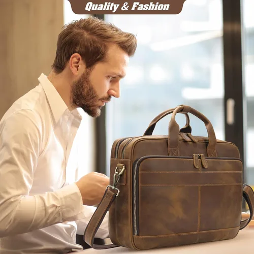 Miniatura 2 de Jack&Chris Full Grain Leather Briefcase for Men, Business Messenger Bag Laptop Bag Attache Case, Fits 15.6 Inch Laptop