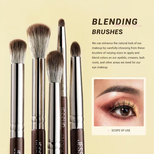 Miniatura 3 de Jessup Pinceles de sombra de ojos, 15 piezas, juego de pinceles de ojos naturales para sombra de ojos, corrector de cejas, delineador de ojos, novia