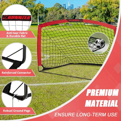Miniatura 4 de L RUNNZER Portería de fútbol para niños, red de fútbol desplegable para patio trasero, juego de 2 con funda de transporte portátil Rojo