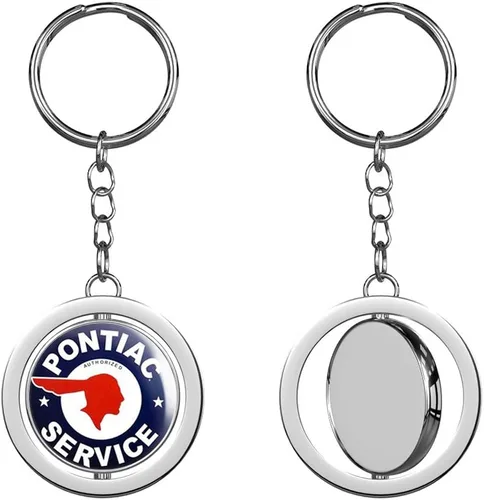 Ronda Vintage Pontiac Service (Gas coche Logo Old Rat Rod) Llavero Spinning Round Chrome Metal Llavero