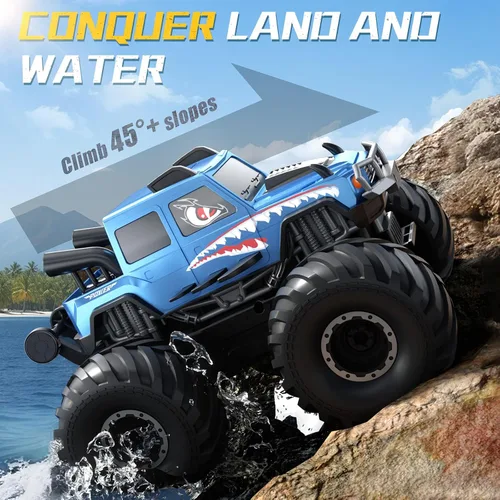 Miniatura 2 de NQD® Juguetes de Camión Monstruo, Camión RC 4x4 Impermeable con Rotación 360°, Camiones Monstruo Anfibios de Control Remoto, 2.4GHz Todo Terreno Azul