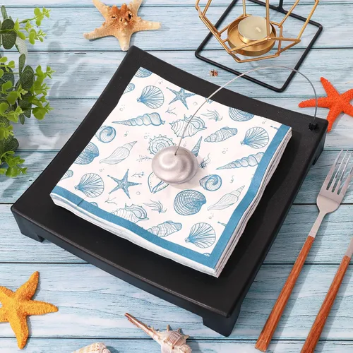 Miniatura 3 de AnyDesign Paquete de 100 servilletas de almuerzo de concha de mar, conchas de océano azul, conchas de playa, servilletas de papel desechables