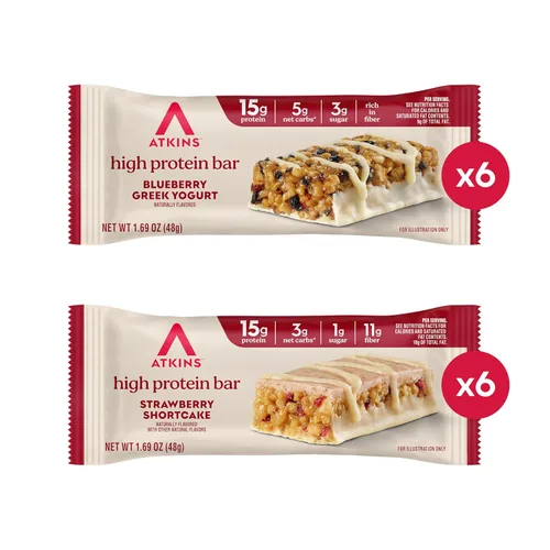 Miniatura 3 de Atkins Barrita de yogur griego de arándanos y fresas con alto contenido de proteínas, alta fibra, apta para dieta cetogénica, 12
