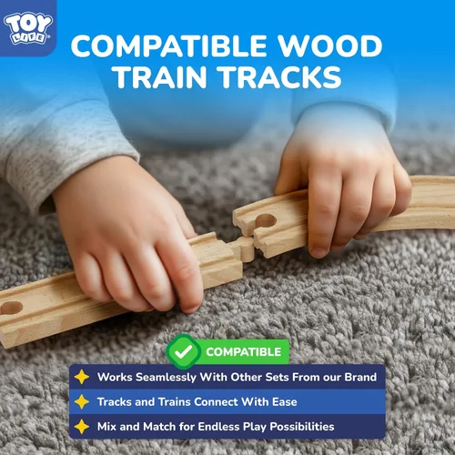 Miniatura 6 de TOY Life Juego de Tren de 81 Piezas con Grúa y Locomotora, Juguete de Tren de Madera, Vías de Tren de Madera para Niños Pequeños de 3, 4, 5 Años
