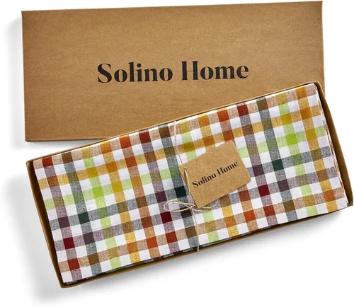 Miniatura 5 de Solino Home Camino de mesa de lino a cuadros de 36 pulgadas, 100% lino puro, color albaricoque, 14 x 36 pulgadas, ideal para tocador y mesas