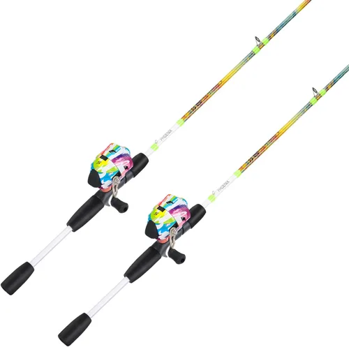 Sougayilang Spincast - Cañas de pescar con carrete de pesca de 5 pies y 6 pulgadas, 2 piezas de cañas de fibra de vidrio con mango EVA, carretes de