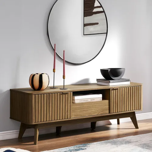 Miniatura 16 de mopio Brooklyn Soporte de TV Moderno de Mediados de Siglo, para TVs de hasta 50" / 59" Panel de Forma de Onda, Perfil Curvo Elegante con Estante