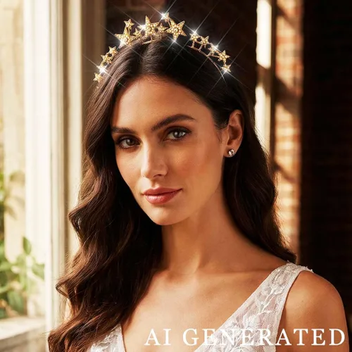 Miniatura 3 de Fashey Diadema de estrella plateada con halo de estrellas, accesorios para el cabello para mujer (dorado)