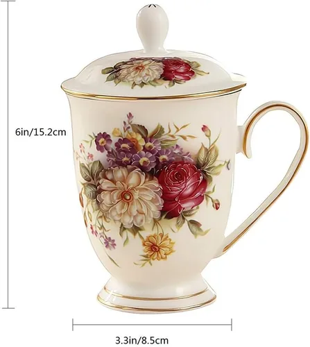 Miniatura 2 de Taza de Cerámica, Taza de Té de Porcelana de Hueso Fino, Tazas de Té para Mujeres, Taza de Té con Tapa, Adecuada para Hacer Té, Bebidas Frías