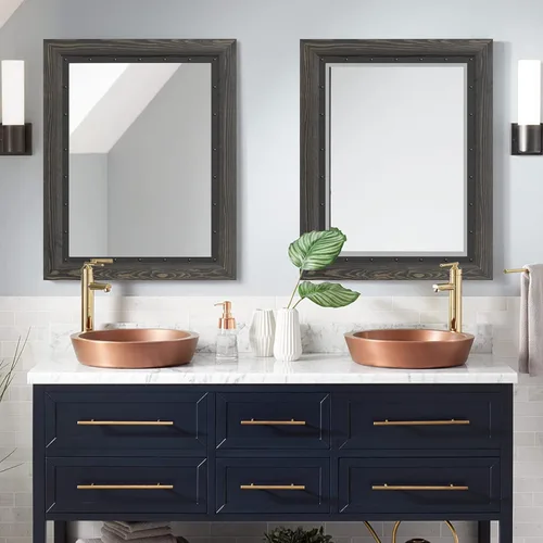 Miniatura 5 de YOSHOOT - Espejo de pared con marco de madera rústica, 40x30 pulgadas, espejo de tocador de baño de madera natural y hierro para decoración