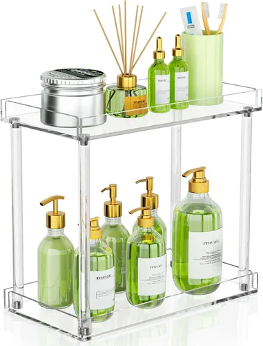 Miniatura 9 de NPPLUS Organizador de encimera de baño, estante de almacenamiento de acrílico transparente de 2 niveles para organizador de encimera de baño