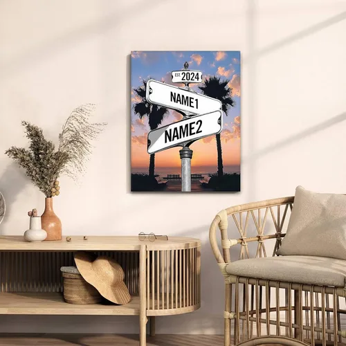 Miniatura 72 de Impresiones en lienzo personalizadas: letrero de calle Crossroads para parejas, arte de pared, nombres y fechas, regalo personalizado, impresión