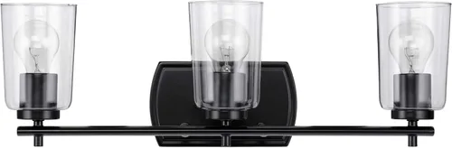 Miniatura 2 de Progress Lighting Adley Collection - Lámpara de tocador de baño tradicional con 3 luces, de cristal transparente, color negro mate, 7-5/8 x 23 Mate