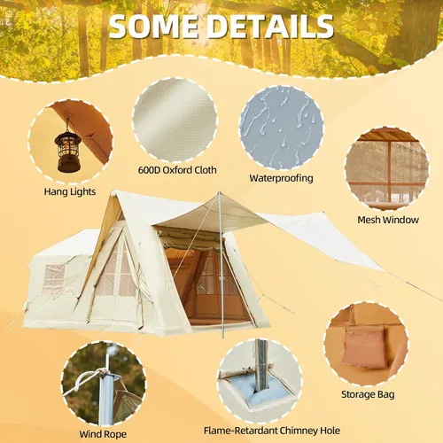 Miniatura 9 de Carpas inflables de 15.7 x 11.8 pies para camping, 8-12 personas 2 habitaciones con tragaluz de TPU, pantalla de película, puerto de aire