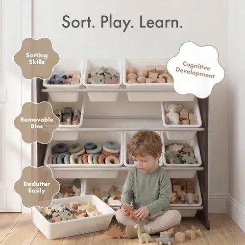 Miniatura 7 de Organizador de juguetes para niños con cajas de almacenamiento Tot Tutors, Espresso Espresso/Blanco