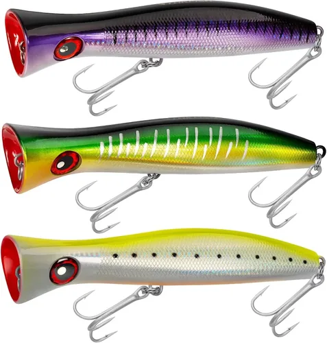 Miniatura 12 de THKFISH Topwater Señuelos de pesca de agua salada GT Popper con 3 ganchos fuertes, pesca de surf, 1 unidad/3 piezas 3 unidades de 3